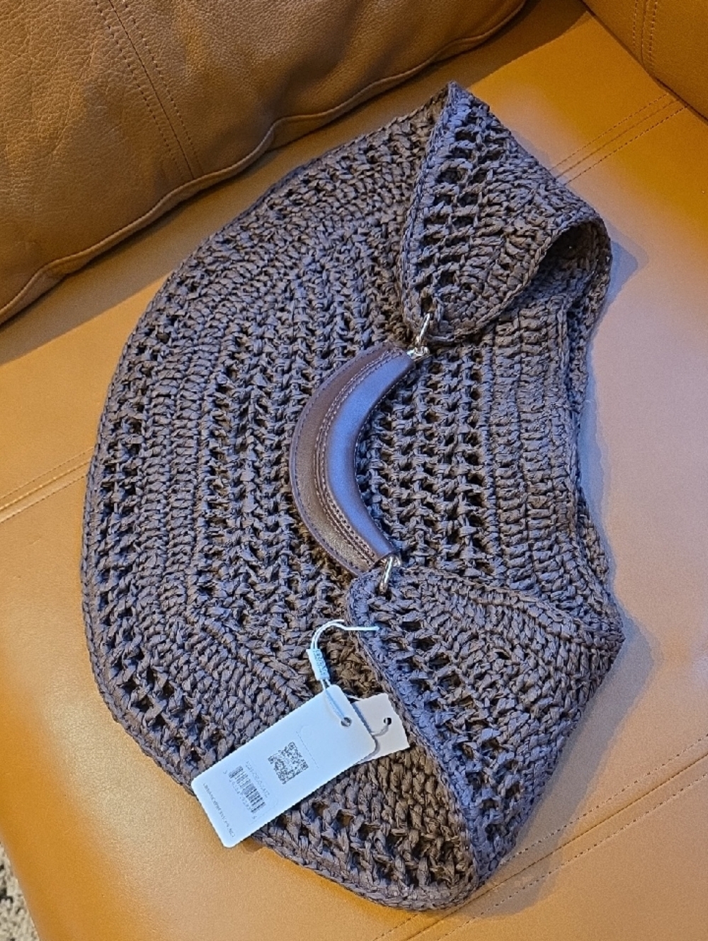 Urban Expressions Brown Woven Crescent Hobo with Padded Handle - Picture 12 of 16